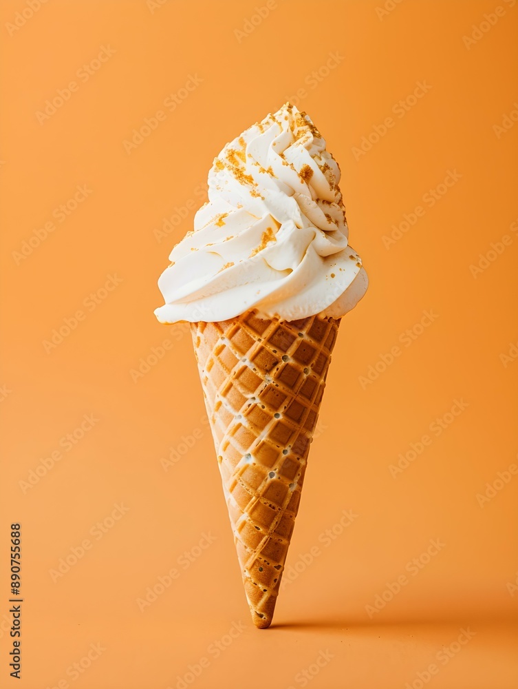 Gold Ice Cream Cone on an orange Background Gold Ice Cream Cone on an orange Background