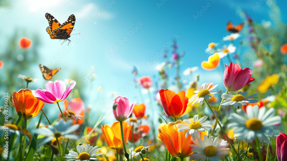 A vibrant flower meadow in spring A vibrant flower meadow in spring