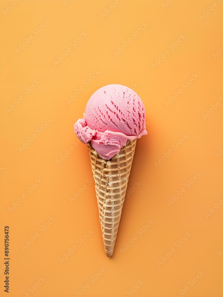Hot Pink Ice Cream Cone on an orange Background Hot Pink Ice Cream Cone on an orange Background