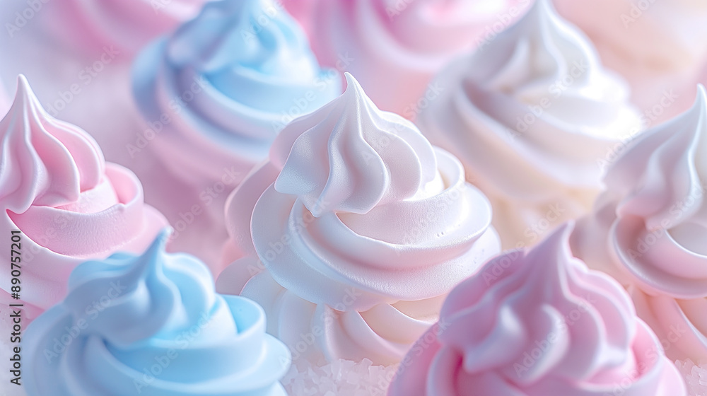 Pastel-colored meringues with a soft and delicate texture. Pastel-colored meringues with a soft and delicate texture.