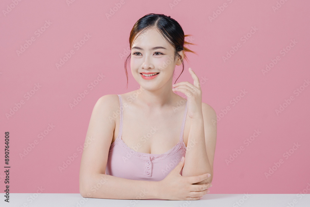 Portrait of young Asian beautiful woman with K-beauty make up style and healthy and perfect skin. woman with clean fresh skin. Face care, Facial treatment, Cosmetology, beauty and spa. Portrait of young Asian beautiful woman with K-beauty make up style and healthy and perfect skin. woman with clean fresh skin. Face care, Facial treatment, Cosmetology, beauty and spa.