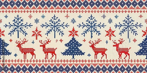 Wallpaper Mural A festive Christmas pattern featuring red and blue deer and a tree, with copy space, with empty space Torontodigital.ca