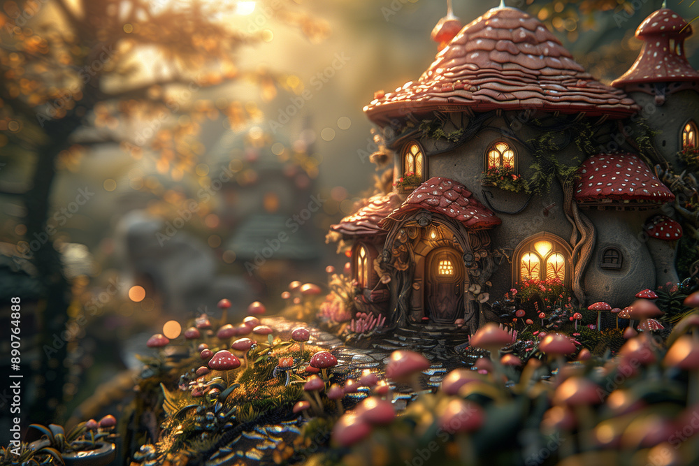 Fairytale village diorama with adorable houses with tiled roofs