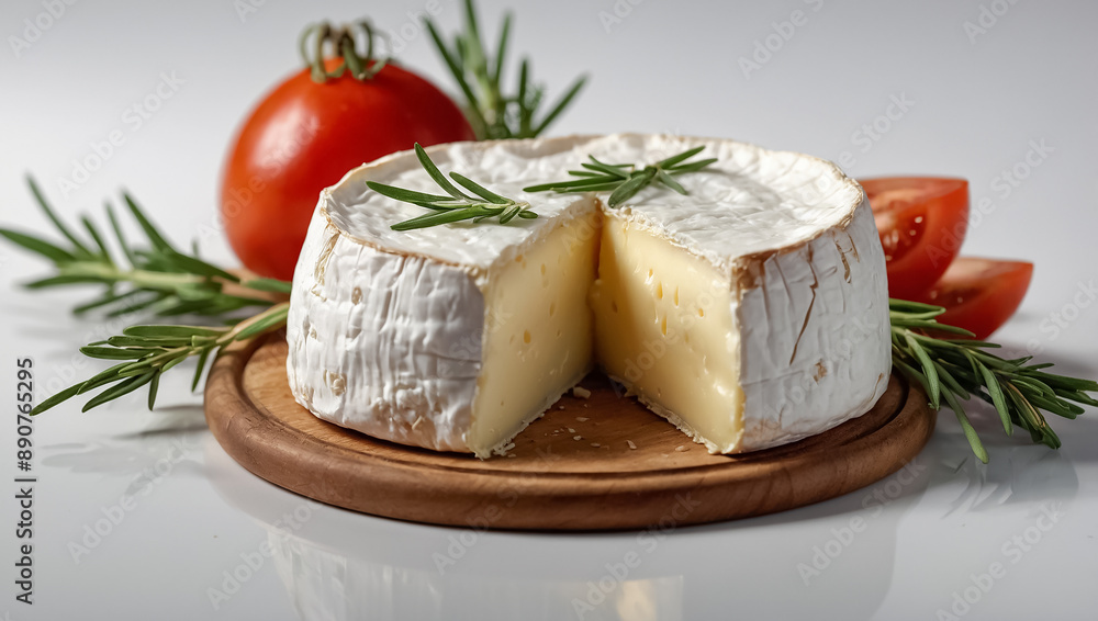 Camembert cheese with rosemary on white background delicious Camembert cheese with rosemary on white background delicious