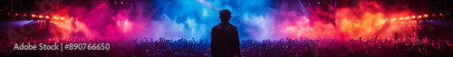 Looking out from the stage, a view looking out at thousands of concert fans, realistic, cinematic banner