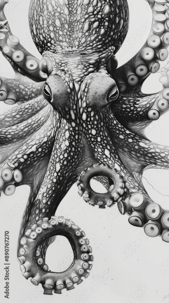 Obraz premium A close-up of an octopus's tentacles, drawn in graphite