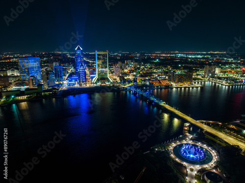 Aerial view  of Jacksonville skyline view at night