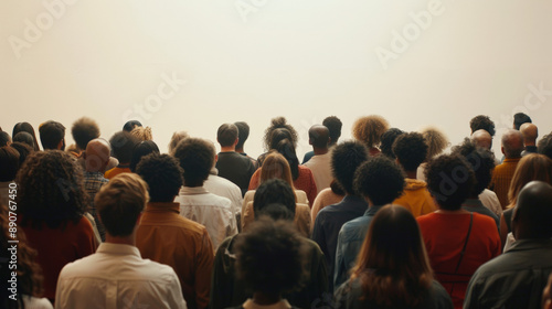 Photo of a crowd looking up, view from behind, isolated
