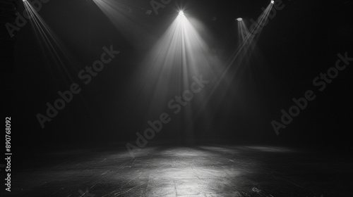 Dimly lit stage background, a bright spotlight
