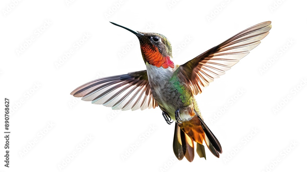 Obraz premium Beautiful Hummingbird in Flight on white background