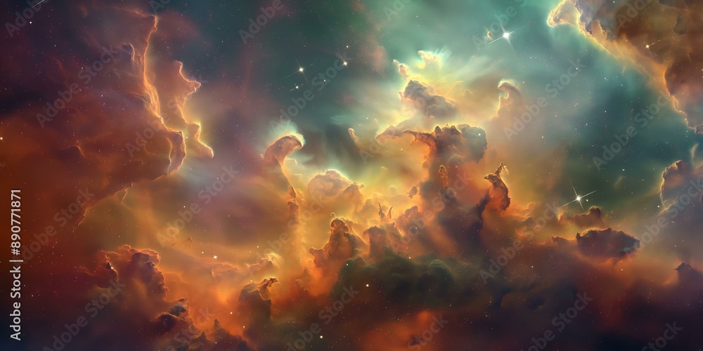 A mesmerizing digital depiction of a colorful nebula in outer space with vibrant hues and star formations, highlighting the beauty and mystery of the cosmos. A mesmerizing digital depiction of a colorful nebula in outer space with vibrant hues and star formations, highlighting the beauty and mystery of the cosmos.