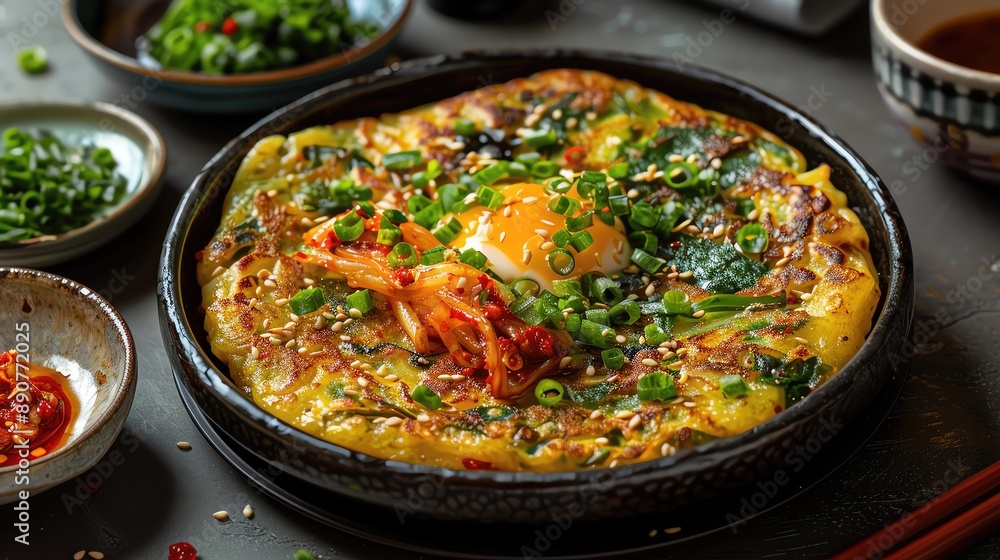 Korean kimchi pancake, a delicious and easy-to-make dish made with kimchi, eggs, and scallions. It is a perfect breakfast, lunch, or dinner option. Korean kimchi pancake, a delicious and easy-to-make dish made with kimchi, eggs, and scallions. It is a perfect breakfast, lunch, or dinner option.