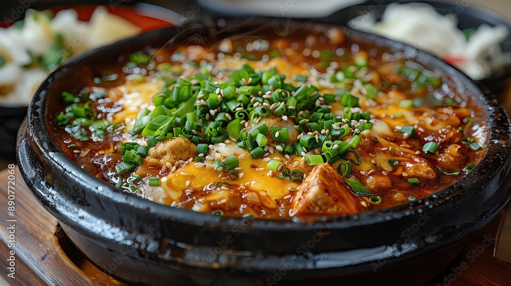 A delicious and authentic Mapo Tofu dish is a classic Chinese dish made with tofu, ground pork, and a spicy sauce A delicious and authentic Mapo Tofu dish is a classic Chinese dish made with tofu, ground pork, and a spicy sauce