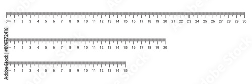 Measuring charts with 30 centimeters, 12 inches. and 15 centimeter markup and numbers. Rulers Inch and metric rulers template. Measuring charts of metric, imperial units.