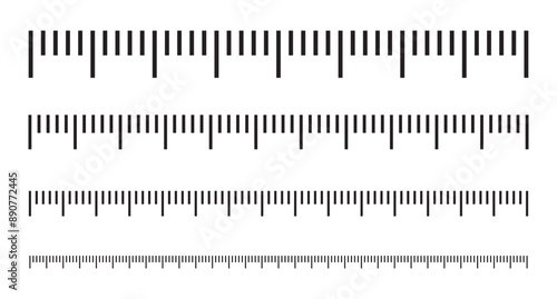 Measuring scale, markup for rulers vector illustration. Various measurement scales with divisions. Measuring tool. Blank measuring scale indicator.