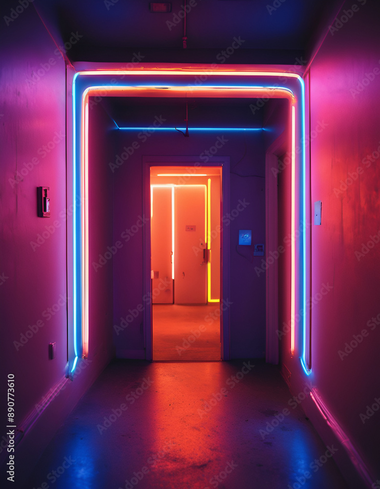 orange and purple neon hallway orange and purple neon hallway