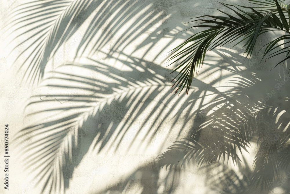 Obraz premium .Shadows of palm fronds on a light surface, creating a tropical and relaxed ambiance