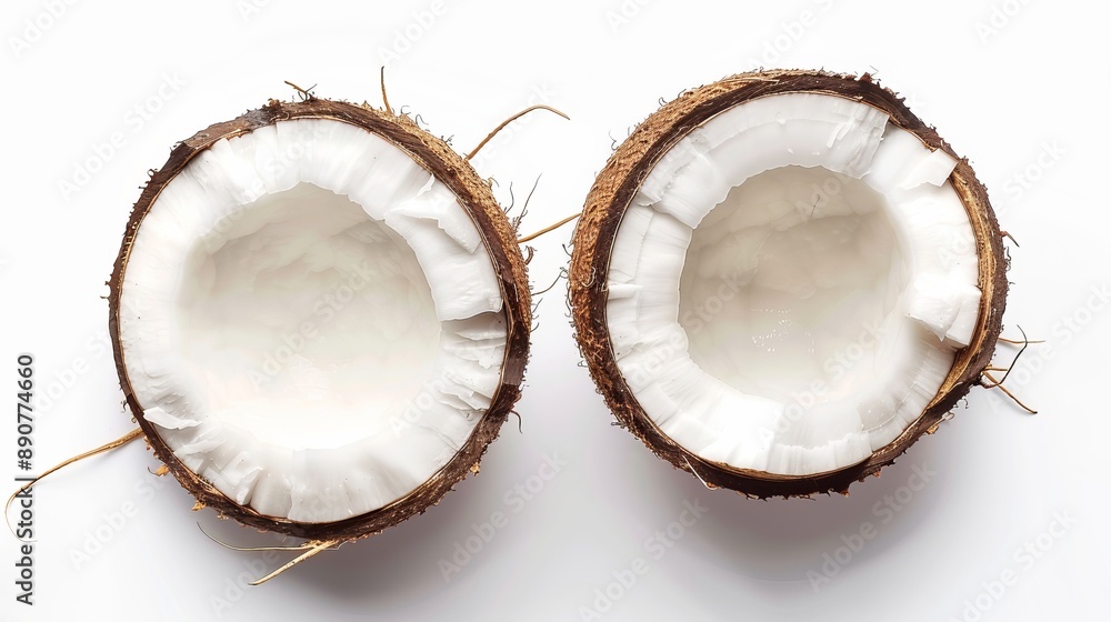 Two halves of a coconut isolated on a white background Two halves of a coconut isolated on a white background