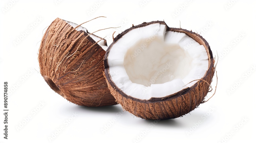 Two halves of a coconut isolated on a white background Two halves of a coconut isolated on a white background