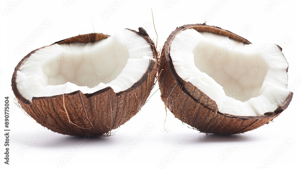 Two halves of a coconut isolated on a white background Two halves of a coconut isolated on a white background