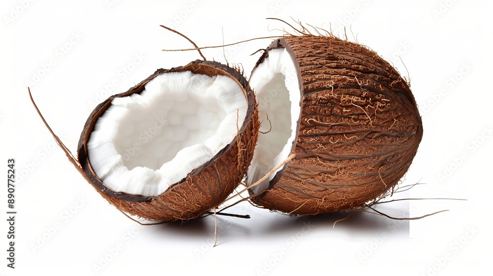 Two halves of a coconut isolated on a white background Two halves of a coconut isolated on a white background