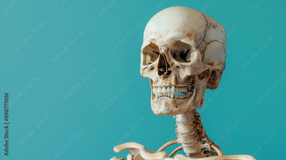A skeleton on a blue background A skeleton on a blue background