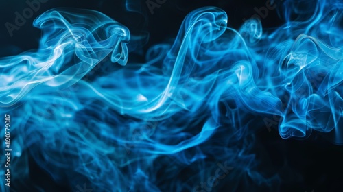 An enchanting dance of translucent blue smoke, illustrating fluid motion and evoking a sense of mystery and calm.