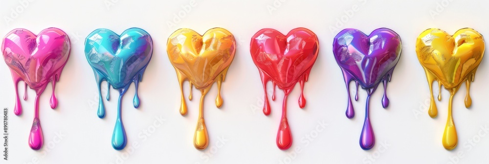 Dripping Hearts. Plasticine Effect on Colorful Inflatable Heart Stickers Dripping Hearts. Plasticine Effect on Colorful Inflatable Heart Stickers