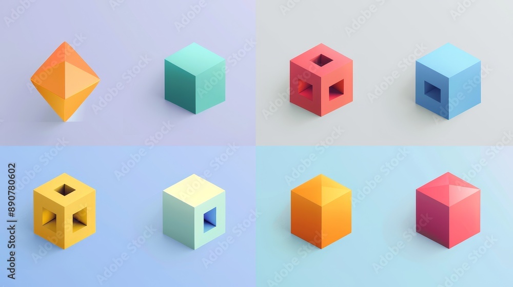 Isometric geometric shapes, 3D cube model for 3D printing, perfect representation and icon. Vector Isometric geometric shapes, 3D cube model for 3D printing, perfect representation and icon. Vector