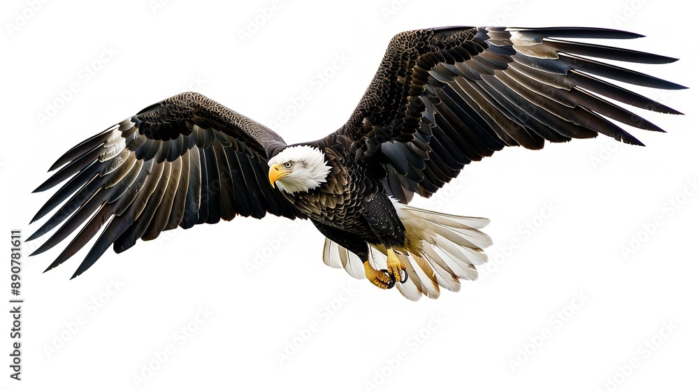 Fototapeta premium a bald eagle flying with its wings spread