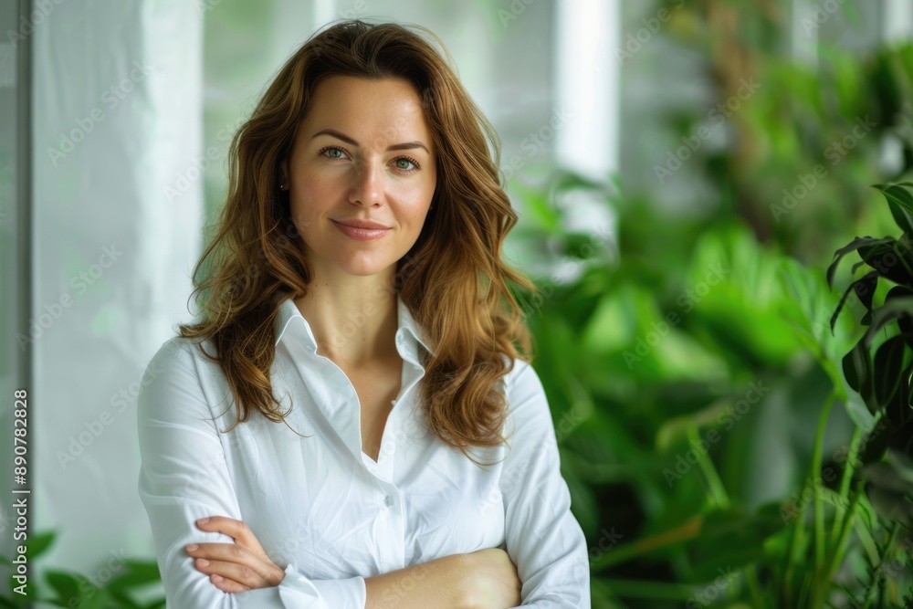 Sustainable Business Woman. Eco-Friendly Female Entrepreneur Achieving Financial Success in Green Office Environment Sustainable Business Woman. Eco-Friendly Female Entrepreneur Achieving Financial Success in Green Office Environment