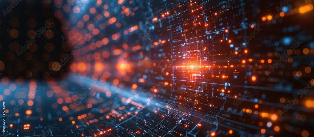 Abstract Digital Circuitry with Orange and Blue Glowing Lights Abstract Digital Circuitry with Orange and Blue Glowing Lights