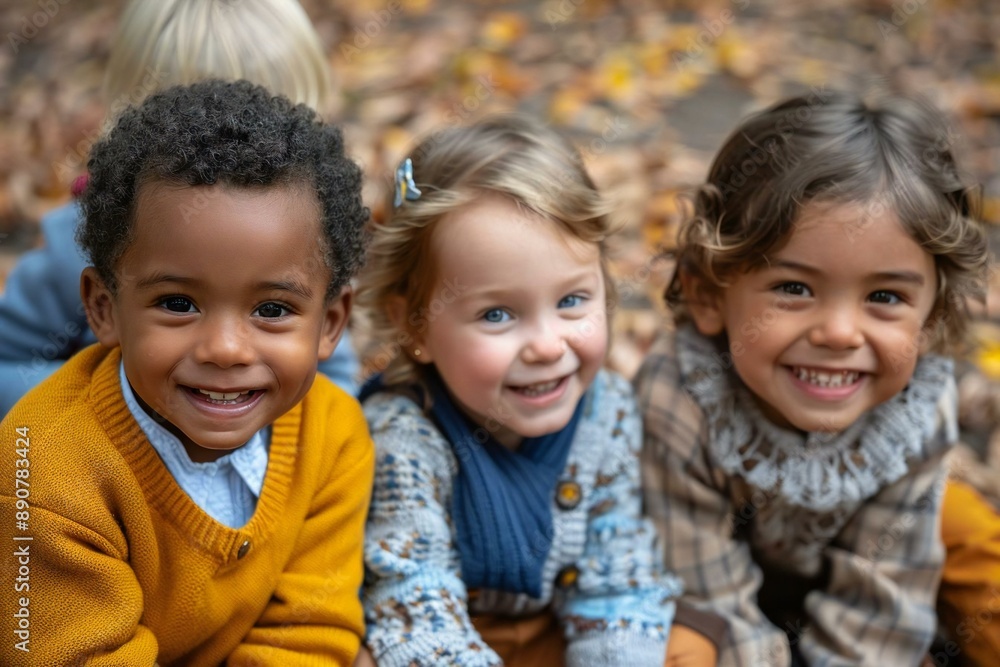 diverse group of smiling toddler kids sitting together in a park, showcasing multicultural inclusion and adorable childhood innocence. diverse group of smiling toddler kids sitting together in a park, showcasing multicultural inclusion and adorable childhood innocence.