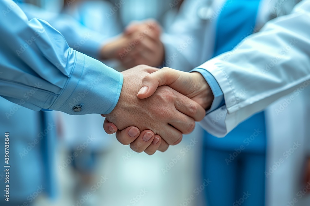 Close Up of Two People Shaking Hands in a Medical Setting Close Up of Two People Shaking Hands in a Medical Setting