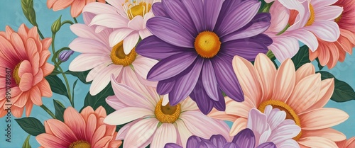 Vintage Summer Greeting Card Design with Watercolor Flowers