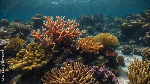 Underwater view of a coral in the off the coast. Generative AI