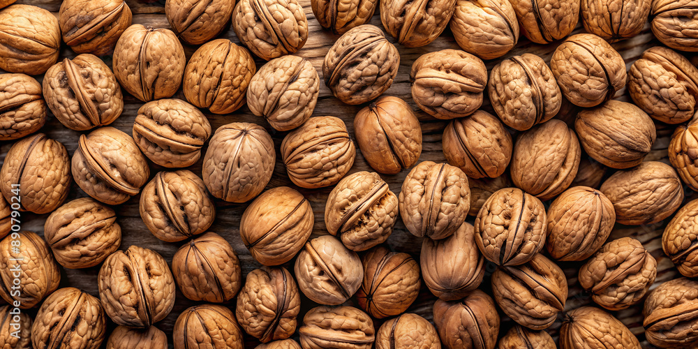 Top View of a Background of Unshelled Walnuts Top View of a Background of Unshelled Walnuts