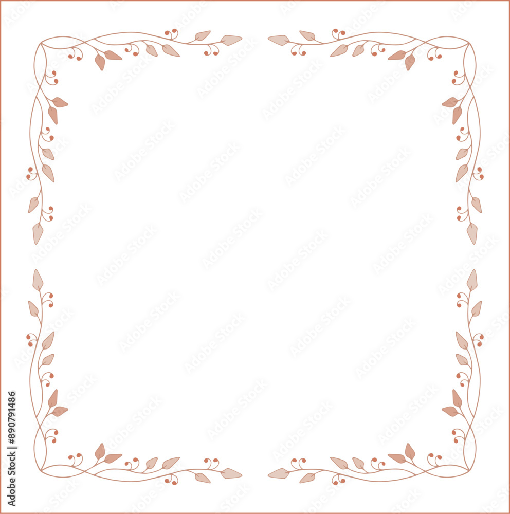 Light brown vegetal ornamental frame with leaves, decorative border, corners for greeting cards, banners, business cards, invitations, menus. Isolated vector illustration.
Light brown vegetal ornamental frame with leaves, decorative border, corners for greeting cards, banners, business cards, invitations, menus. Isolated vector illustration.