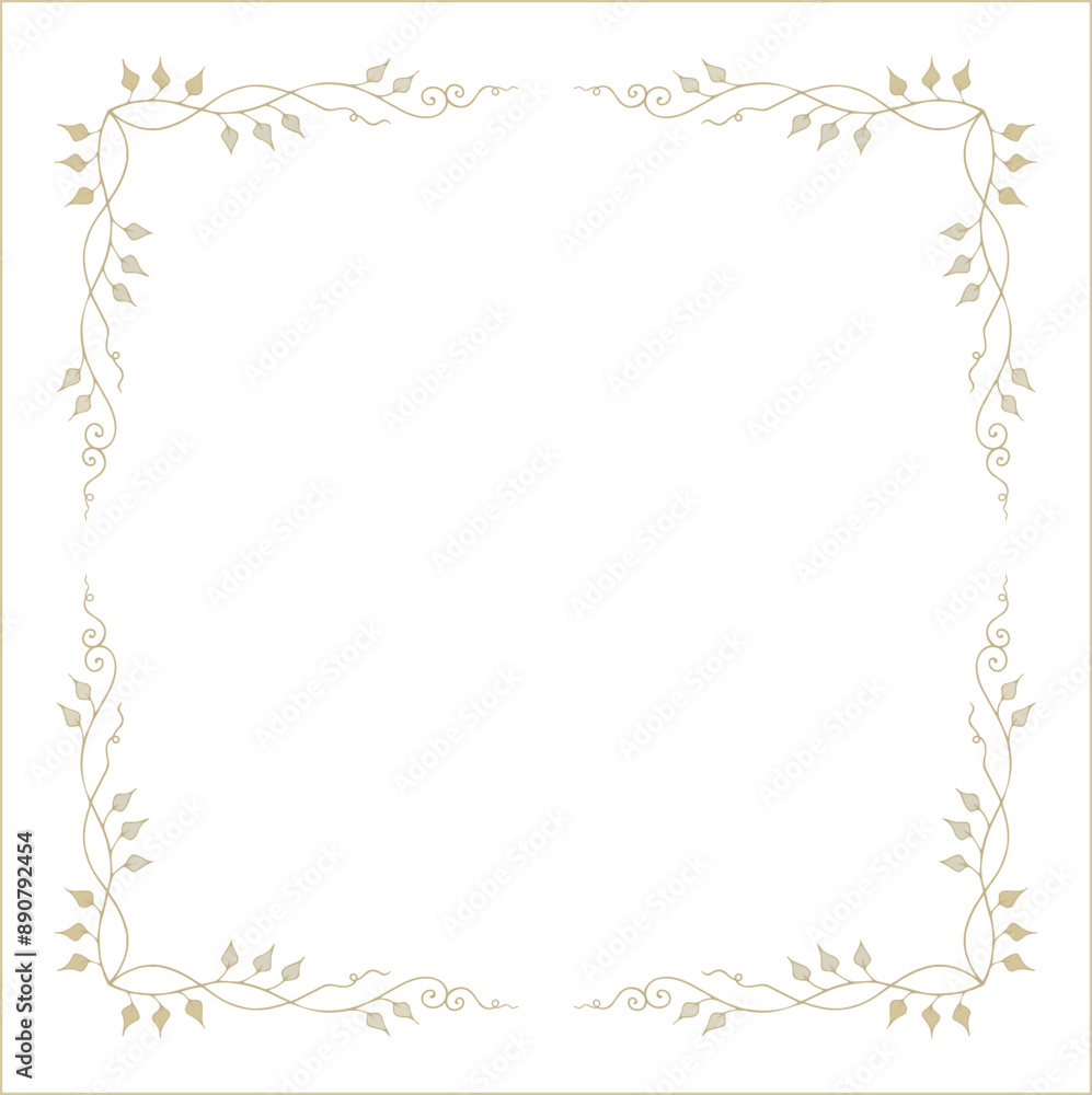 Light yellow vegetal ornamental frame with leaves, decorative border, corners for greeting cards, banners, business cards, invitations, menus. Isolated vector illustration.
Light yellow vegetal ornamental frame with leaves, decorative border, corners for greeting cards, banners, business cards, invitations, menus. Isolated vector illustration.