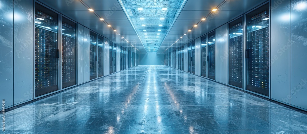 Server Room Corridor with Blue Lighting Server Room Corridor with Blue Lighting