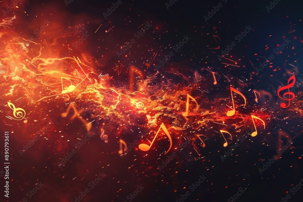 A colorful scene with musical notes floating in mid-air A colorful scene with musical notes floating in mid-air