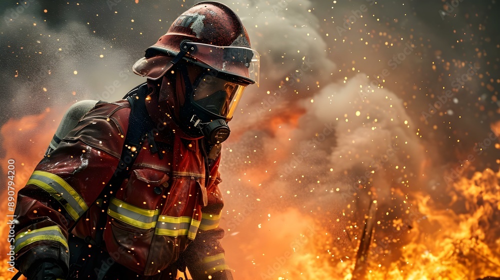 Fototapeta premium Firefighter trying to prevent the spread of fire