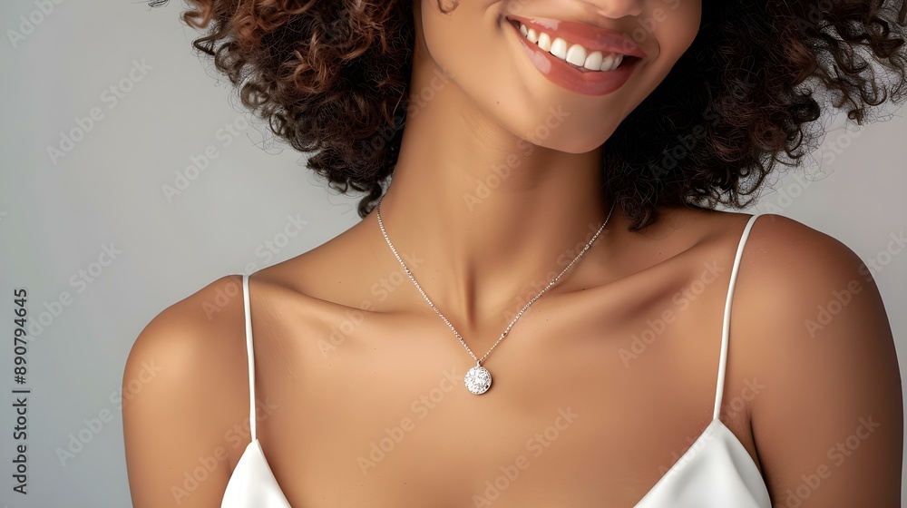 Fototapeta premium Elegant woman modeling pendant necklace