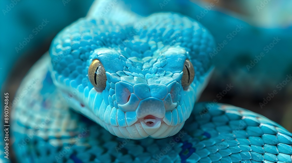 Fototapeta premium Close-up of a blue viper snake face