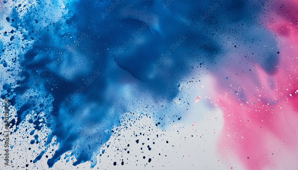 Obraz premium Abstract blue and pink color painting texture and particles on white. Watercolor minimalist texture