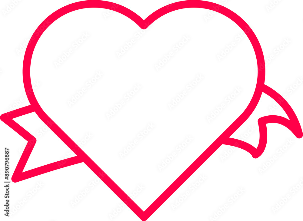 Heart with Ribbon Banner Line Art Heart with Ribbon Banner Line Art
