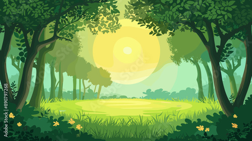 forest background vector cartoon illustration, copy space