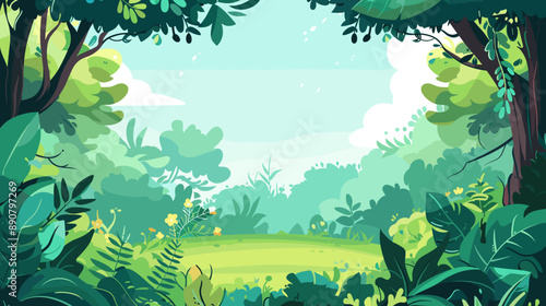 forest background vector cartoon illustration, copy space