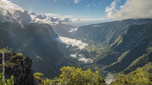 PITON MAIDO, LA REUNION, FRANCE : Mafate circus from viewpoint of piton Maido, La Reunion island, october, 2016  photo