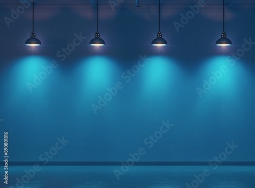 Three Spotlights Illuminate a Blue Studio Space